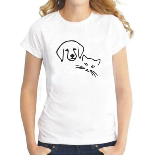 Harajuku Tee Shirt Femme Cartoon Dog Cat Friendship Print Tshirt Summer Short Sleeve Casual T Shirt Women Tops Camiseta Mujer