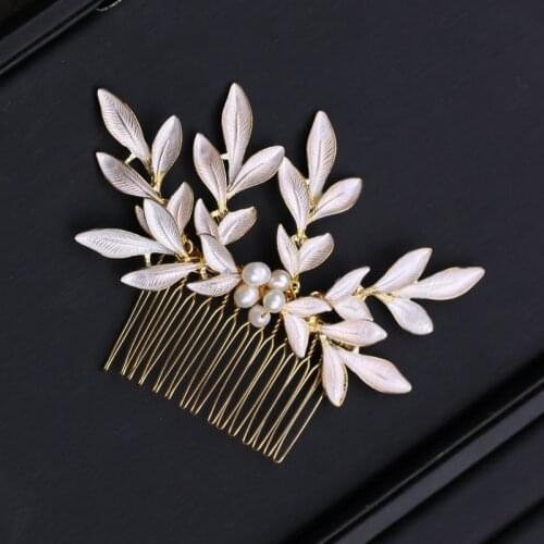 Bride Pearl Hair Combs Leaf Wedding Hair Comb Pearl Hair Jewelry For Women Headdress Wedding Hair Decoration