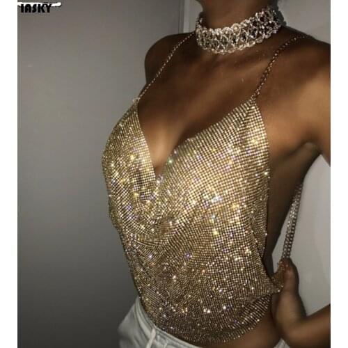 IASKY 2017 Shiny Crystal Backless Women Bikini Tops women Swimwear Swimsuit Bathing Suits Tops Maillot De Bain