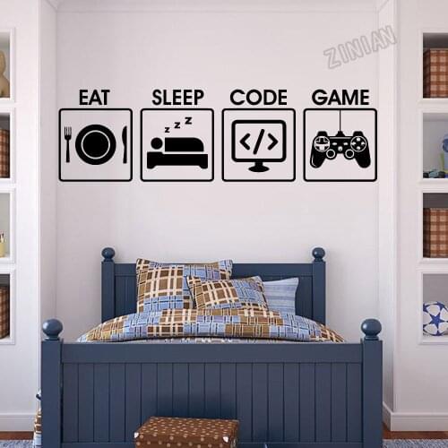 Gaming Wall Decal For Dormitry Eat Sleep Game Code Vinyl Wall Stickers For Living Room Controller Video Game Art Murals Y045