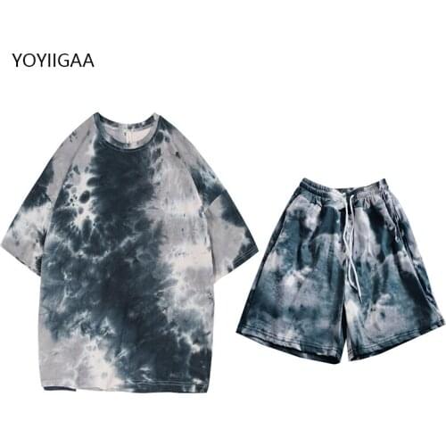 Summer Women Two Piece Shorts Set Tie Dye Printed Female Tshirt and Shorts Sets Fashion Sreetwear Ladies Girls Tracksuits Suits