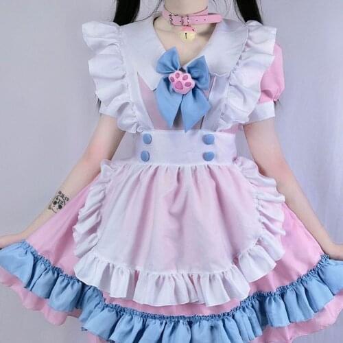 Amine Pink Cute Cat Lolita Outfit Maid Dress Cosplay Costume Suit for Girls Woman Waitress Maid Party Costumes Plus Size
