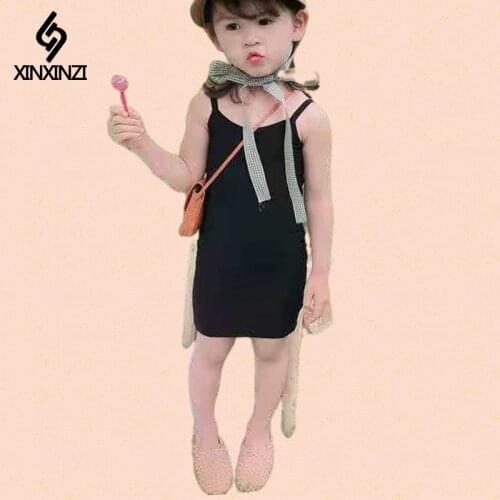 Summer girls vest dress Baby strap dress kids vestidos Children fashion clothes knitted skinny solid sleeveless 1 to 7 yrs