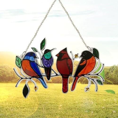 Multicolor Birds on a Wire High Stained Metal Suncatcher Window Panel Art 4/7 Bird Series Ornaments Pendant Home Decoration