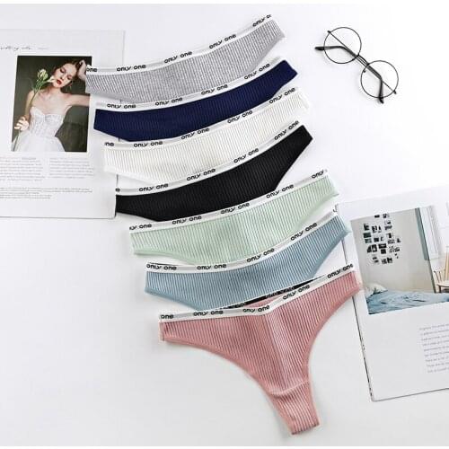7 Pcs Cotton Woman Underwear Thongs Sports Soft Female T-back Solid Striped G-string Panties For Woman 2021 New Sale BANNIROU