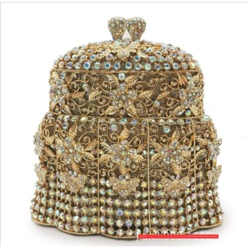 New Design Bell Shape Evening Bag Gold/Red Stone Crystal Purse Luxury Clutch Bag Diamond Ladies Handbags Party Purse Wedding Bag