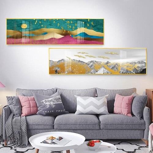 New chinese golden blue banner style Mountains Canvas painting Bedside poster n prints Wall Art Posters For Living Room Bedroom