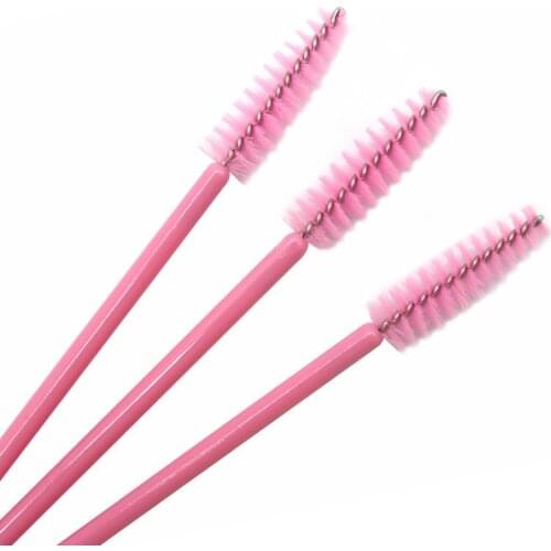 Women Eyelash Brush One-Off Disposable Cosmetic 200pcs Nylon Pink Mascara Applicator Wand Brush Makeup Tool