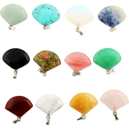 Natural Stone Pendulum Assorted Fan Shape Crystal Healing Charms Pendants For Necklace Accessories Jewelry Making Wholesale