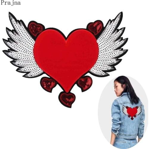 Prajna Heart Wings Patch Sequin Embroidered Patches For Clothes Stripes Iron Sew On Patches Crown Stickers On Clothes Badges DIY