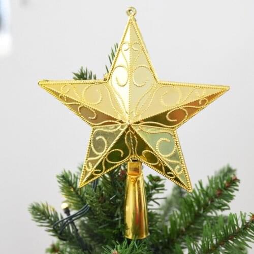 Christmas Tree Top Glitter Gold Star Plastic Christmas Star Tree Topper For Table Christmas Decoration Craft Xmas DIY Accessorie