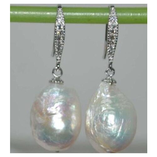 Charming pair of huge 14-15mm South Sea white pearl dangle earring 925 sterling silve>>>silver earrings for women Free shipping