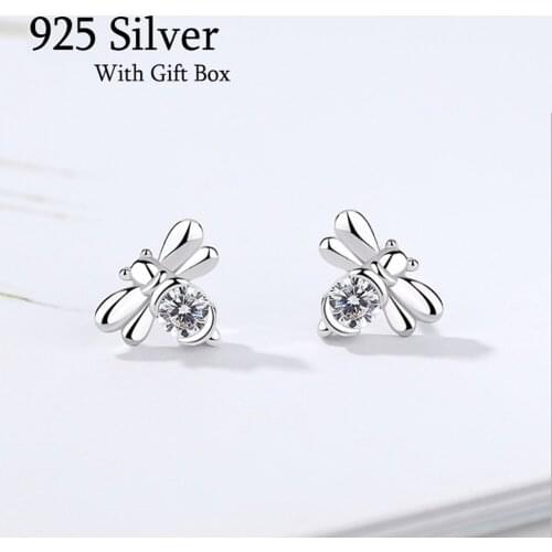 Hot Sale 1 Pair S925 Sterling Silver Earrings Cute Tiny Bee Earring Jewelry /Silver Plated Honey Bee Earrings Jewelry Women girl