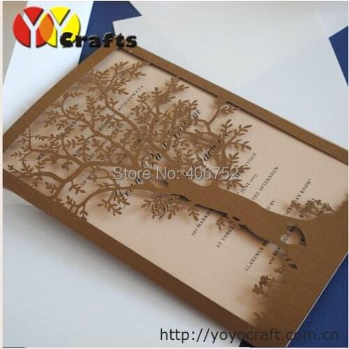 Wedding party decoration paper craft laser cut love tree wedding invitation card 50SETS/LOT