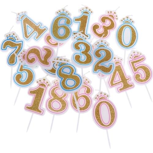 1Pcs Shinning Gold Pink/Blue Happy Birthday Number Candles 0-9 For Kids Adult Girls Birthday Party Crown Candles Cake
