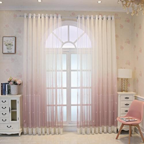 Embroidered Leaf Sheer Curtains for Living Room Botanical Tile Sage Lace Bottom Tassel Modern Simple Balcony Window Drapes