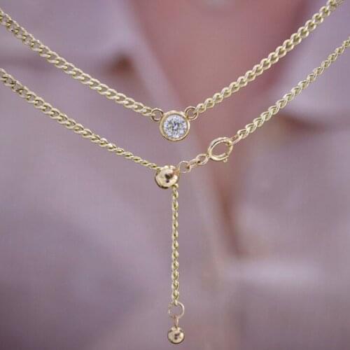 18K Solid Yellow Real Gold Jewelry(AU750) Women diamond Clavicle Chain Bubble Necklace Diamond 20 points Wedding Lady