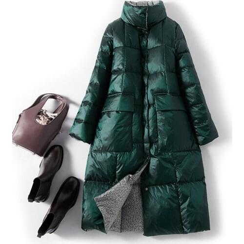 Women Double Sided Down Long Jacket Winter Turtleneck 90%White Duck Down Coat high quality winter Warm Parkas Snow Outerwear