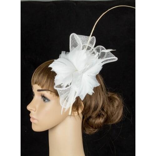 Elegant Women Bride Sinamay Wedding Fascinator Hats T-Platform Hair Accessories Women Feather Flower Headwear Hair Accessory