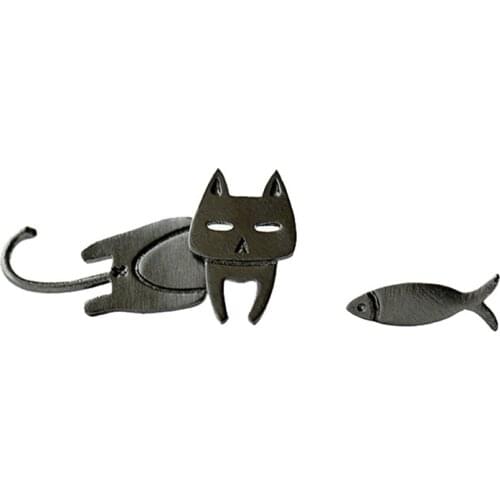 Fashion Asymmetrical Cat Fish Temperament and Cute Fish Cat Stud Earrings for Women Girls Kids Fashion Jewelry Gifts Accessory
