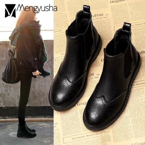 Roman style winter brogues ankle boots women round toe carved short riding bottes femme warm plush cowboy platform booties women