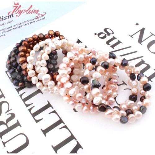 6-8mm Freefrom Colorful Natural Freshwater Pearl Beaded Fashion Stretch Adjustbale Bracelet 7.5"for Women Chritmas Birthday Gift