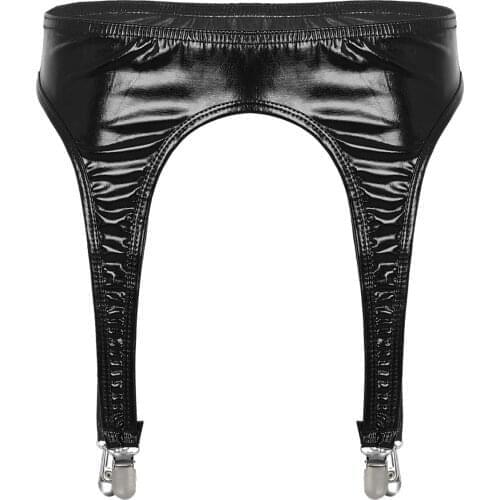 2021 Womens Sexy Shiny Metallic Garter Belt with Four Metal Duck-Mouth Clips Suspender for Thigh High Stockings Erotic Costume
