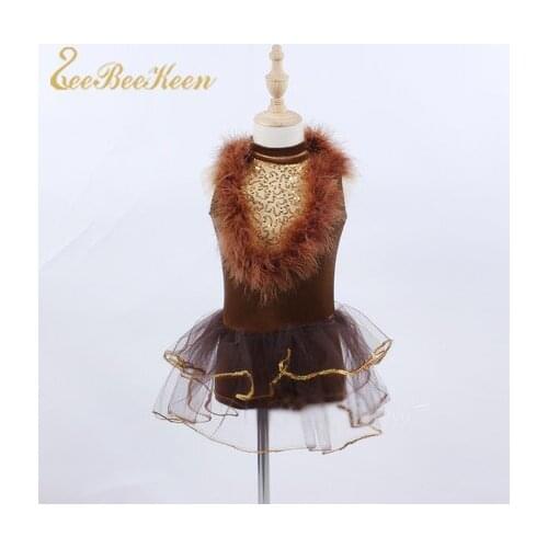 Adult Professional Ballet Dress Party Dress Brown villi Sleeveless Stage Performance Show Women Tutu Ballet Dance Dress For Girl