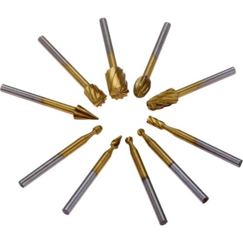 10Pcs Wood Drilling 3mm Shank HSS Steel Milling Rotary Burr Router Drill Bits Files Carpenter Soft Wood Cutter Carving Tools Set