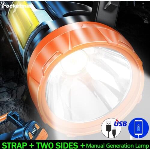 100W LED Torch Hand-Cranked Power Searchlight USB Rechargeable Flashlight Camping Lantern Emergency Lamp Outdoor Search Light