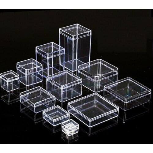 200pcs/lot 10 Size Square Small box PS transparent plastic storage box collection showpiece box