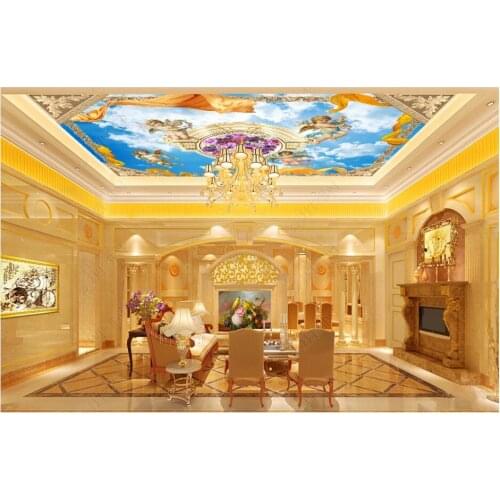 Custom photo 3d wallpaper ceiling mural European pattern angel flowers blue sky 3d wall murals wallpaper in the living room