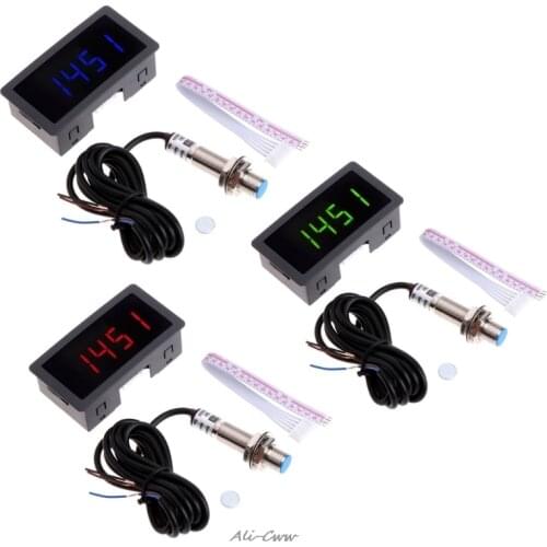 4 Digital LED Tachometer RPM Speed Meter+Proximity Switch Sensor NPN 12V 9999RPM