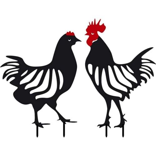 Acrylic Animal Silhouette Decoration Hen Rooster Chicken Sign Garden Card Metal Durable 4 PCS Shadow Decorate Decorative Stakes