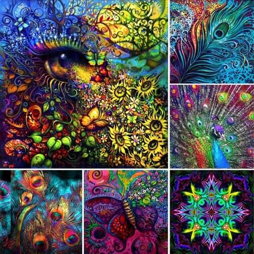 5D DIY Diamond Painting Feather Dragonfly Cross-stitch Kit Full Drill Square Embroidery Mosaic Art Picture of Rhinestones Decor