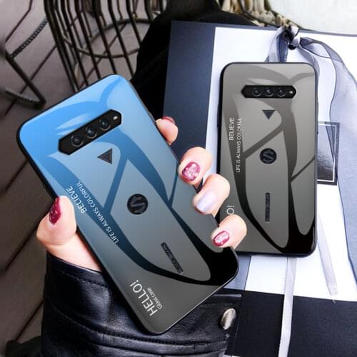 For Xiaomi Black Shark 4 /4 Pro Phone Case Luxury Shockproof Gradually Hybrid Glass Shell Back Soft Bumper Cover