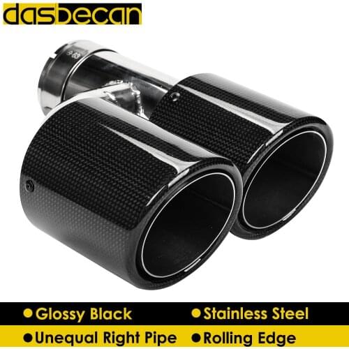 Dasbecan Car Dual H Model Muffler Exhaust Tips Unequal Glossy 3K Carbon Fiber Exhaust Pipe Stainless Steel End Tip Universal