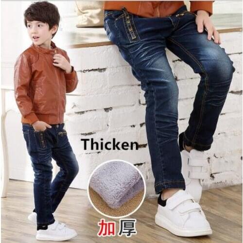 2019 Winter Light Wash Boys Jeans for Boys Solid Warm Thicken Childrens Jeans Boys Pants Ripped Hole Children Fashion Jeans