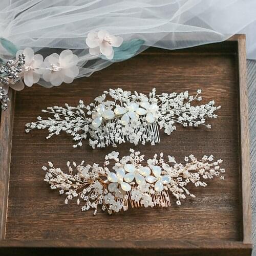 Jonnafe Gold Silver Color Floral Hair Comb For Bride Tiny Beaded Wedding Hair Jewelry Accessories Hand wired Bridal Headpiece