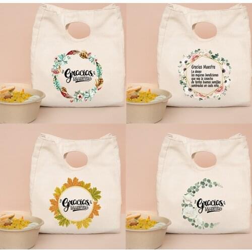 Spanish Print Functional Cooler Lunch Bags Portable Insulated Bento Totes Thermal Picnic School Food Storage Pouch Teacher Gifts