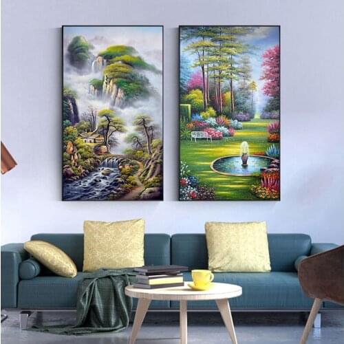 Ink Painting European Style Living Room Decoration Poster Art Landscape Oil Painting Garden Landscape Canvas Hanging Painting
