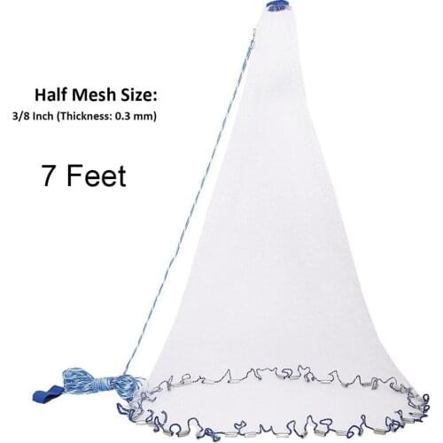 Saltwater Fishing Cast Net for Bait Trap Fish with 40 Feet Handline 3/8inch Mesh Size 7ft Radius