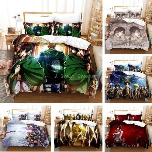 3D Print Anime Attack On Titan Printed Bedding Set King Duvet Cover Pillow Case Comforter Cover Adult Kids Bedclothes Bed