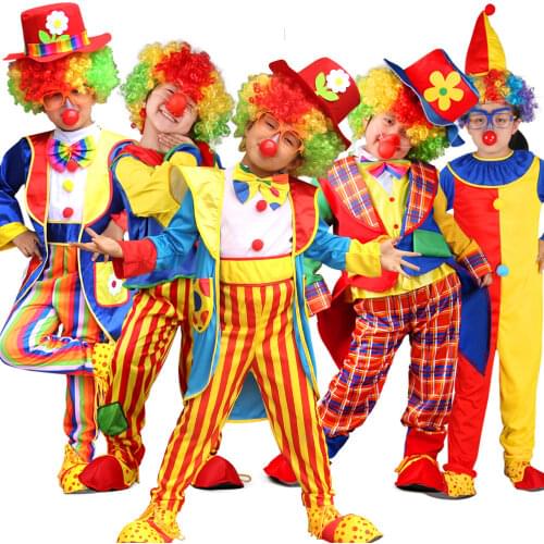 Halloween Costumes Kids Children Jumpsuits Circus Clown With Shoes Wig Costume Naughty Fancy Fantasia Cosplay For Boys Girls