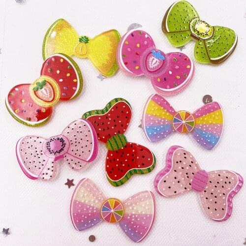 Colorful Mix Lovely Glitter Fruit Bow Flatback Acrylic Sheet Miniature Pattern Applique DIY Scrapbook Home Decor Craft OJ115