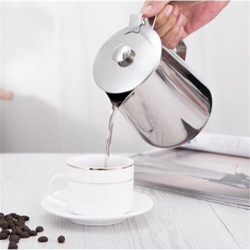 1L/1.5L/2L Stainless Steel Pull Flower Espresso frother Frothing Garland Cup Milk Jug Large Capacity Coffee Pot with lid