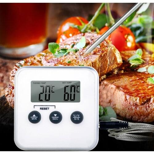 Kitchen Food BBQ LCD Digital Thermometer Cooking Countdown Stainless Steel Probe Thermometer Dual Alarm Kitchen Household Tool