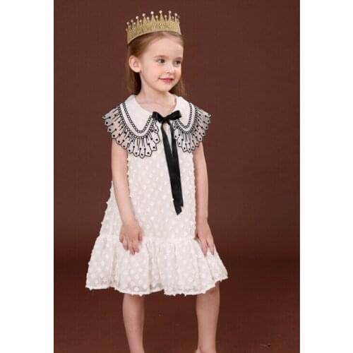 Cute baby girl dress Solid Bow Lace Tulle Party Princess Dress Clothing Pink White Dress for Toddler Kid bebek elbise 3-7Y #0144
