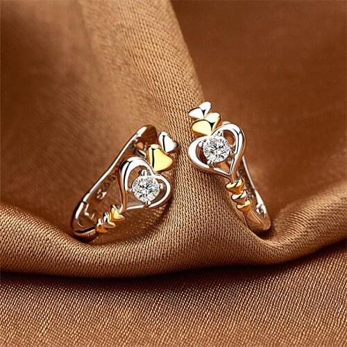 Fashion Love Heart Wedding Earrings Vintage Gold Color Small Hoop Earrings Charm Female White Round Crystal Earrings For Women