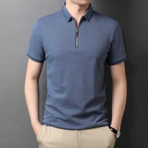 Mens Cotton Short Sleeve Polo Shirt Men Summer Zipper Collar Poloshirt Casual Top For Business Lapel Fashion Polos Hombre 2021